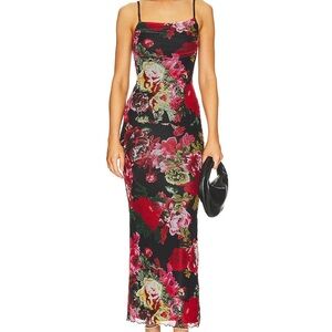 superdown Black and Red Floral Maxi Dress